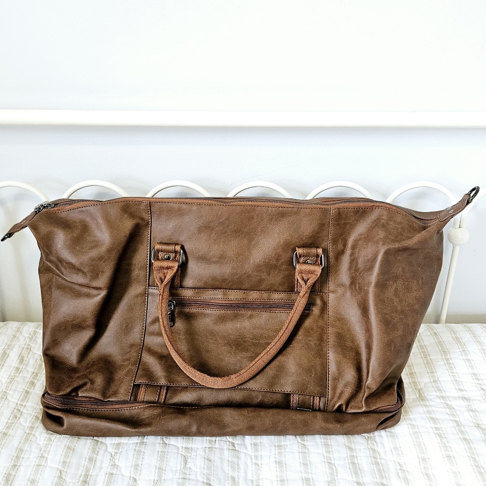 NWT Weekender Bag in Brown Faux Leather